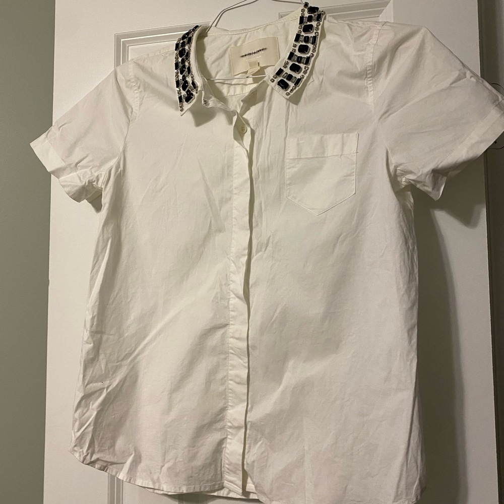 J.Crew Collection Jeweled Collar Shirt White and Black Size 6 Button Up